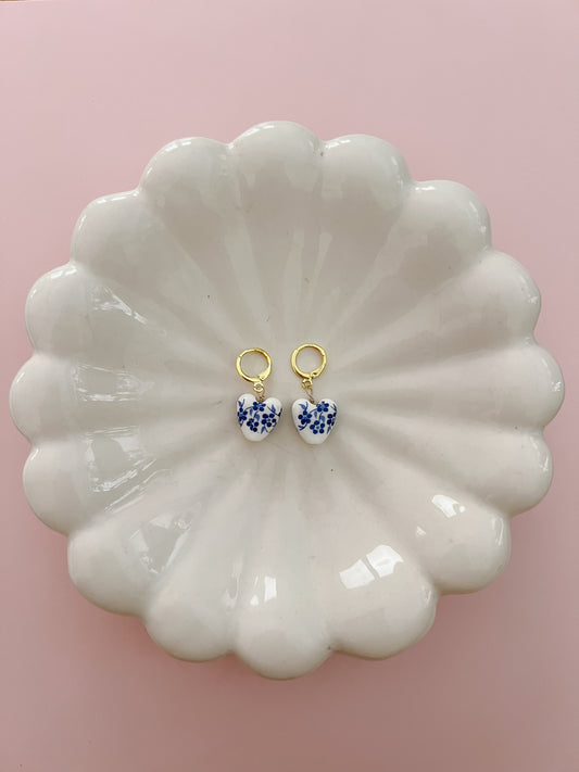 Blue & White Heart Earrings