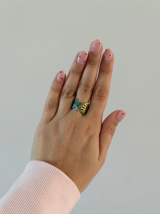 Aqua Seashell & Starfish Ring