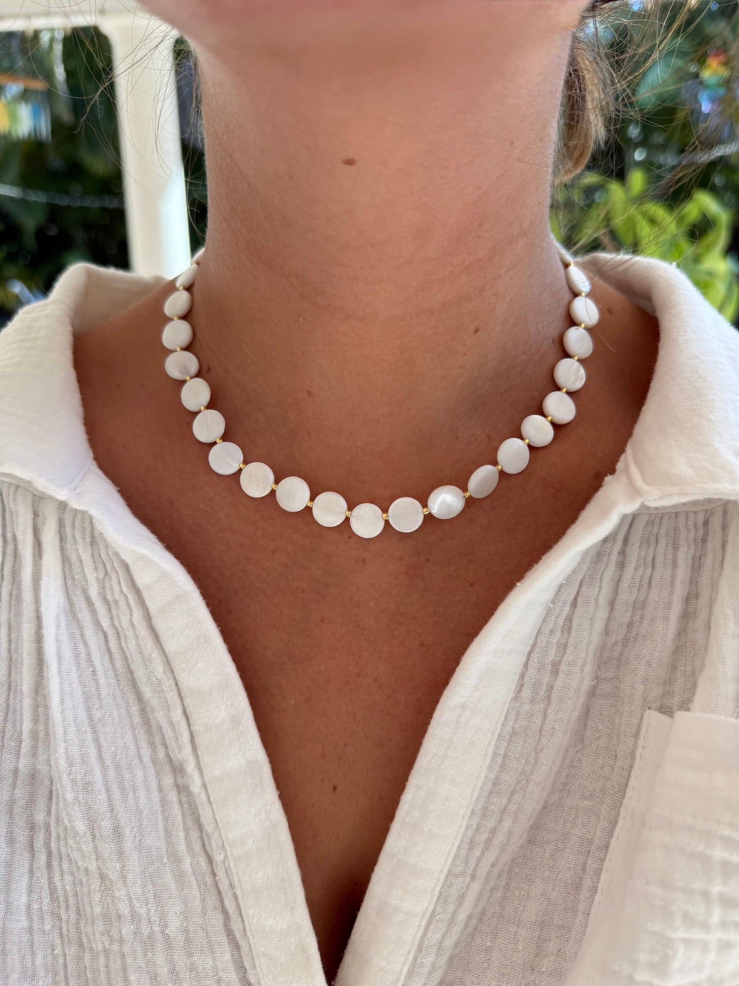 Mother of Pearl Disk Necklace