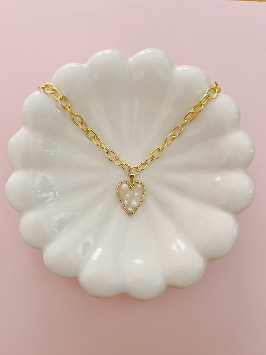 Chunky Pearl Heart Necklace