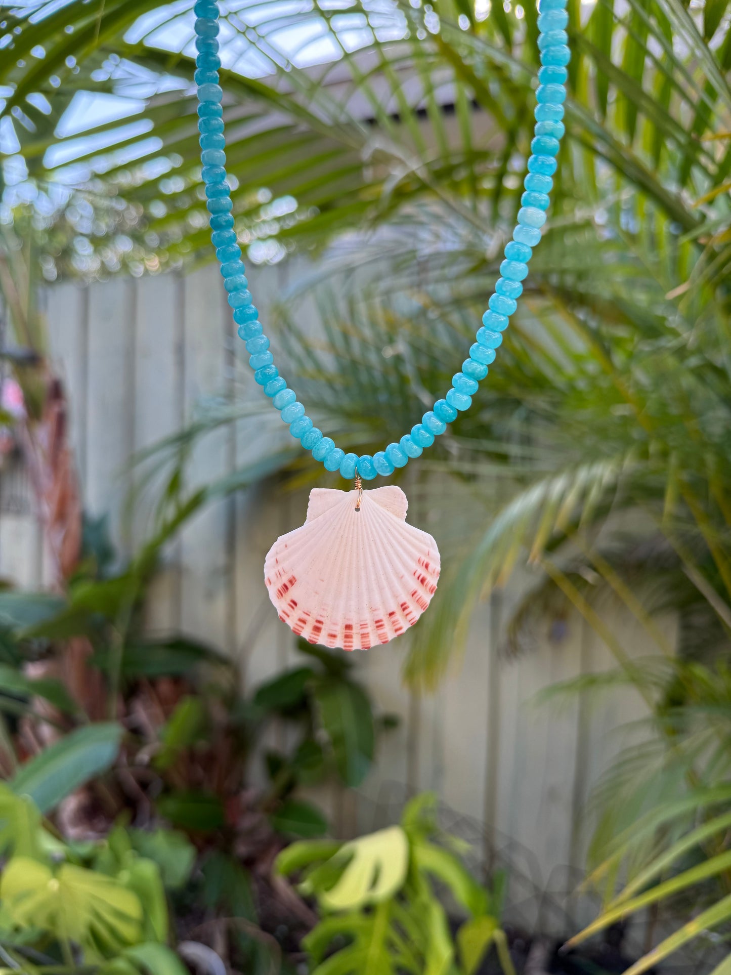 Blue Beaded Scallop Shell Necklace