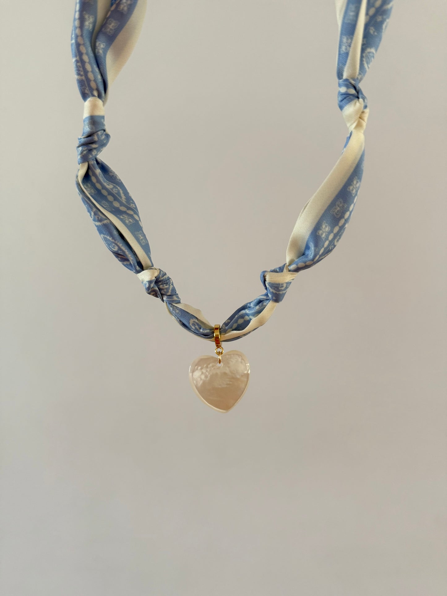 Light Blue & White Heart Scarf Necklace