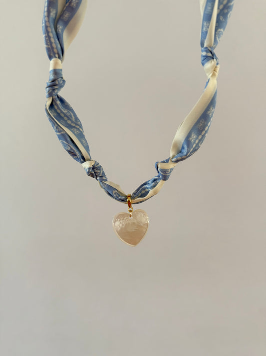 Light Blue & White Heart Scarf Necklace