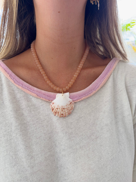 Sunstone Beaded Scallop Shell Necklace