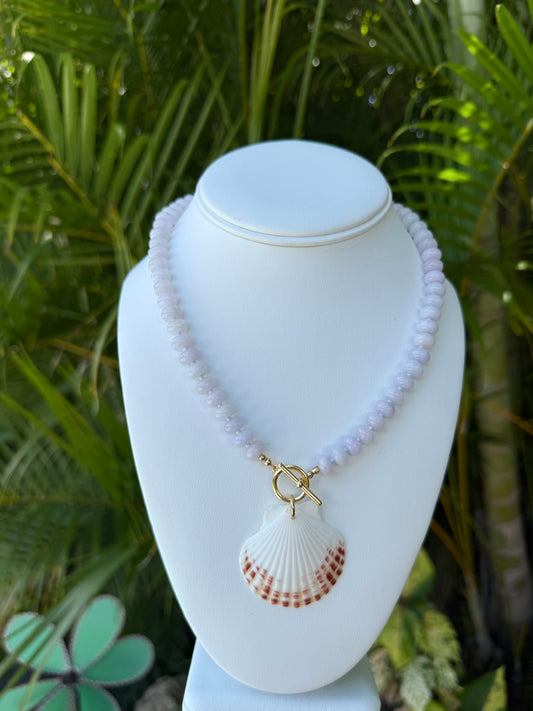 Pale Blue Beaded Seashell Necklace