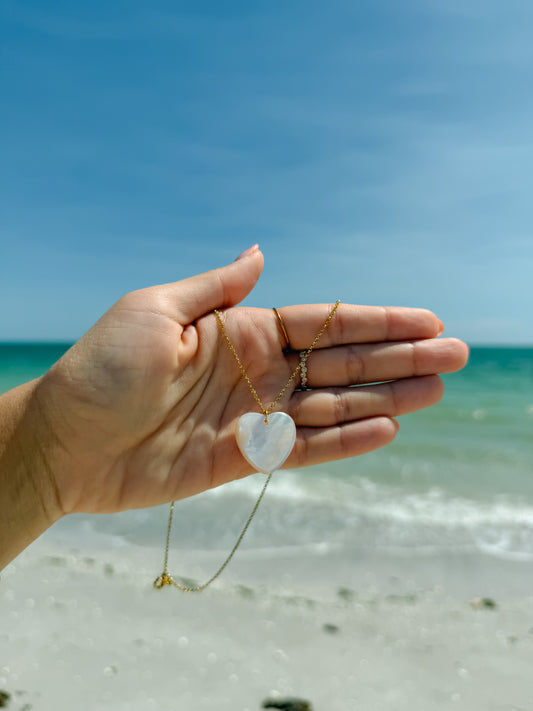 Chunky Mother of Pearl Heart Necklace