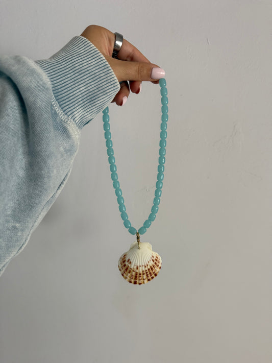 Blue Beaded Seashell Necklace