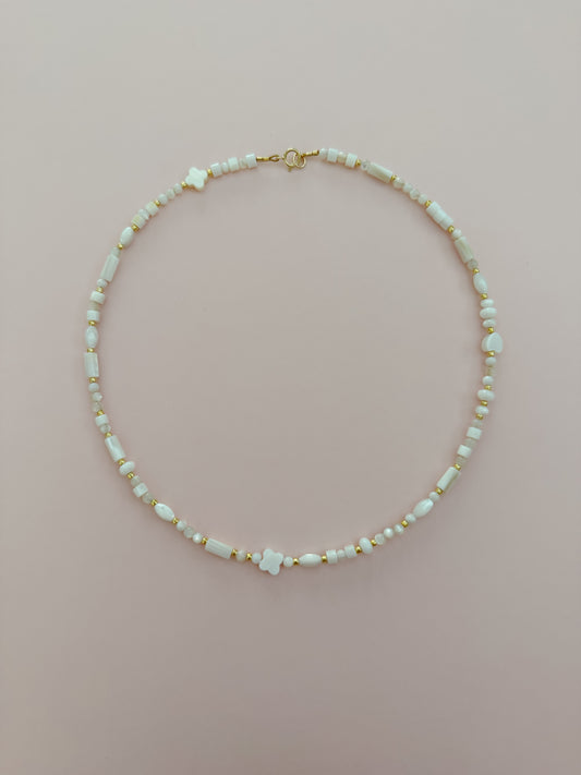 White & Gold Beaded Necklace