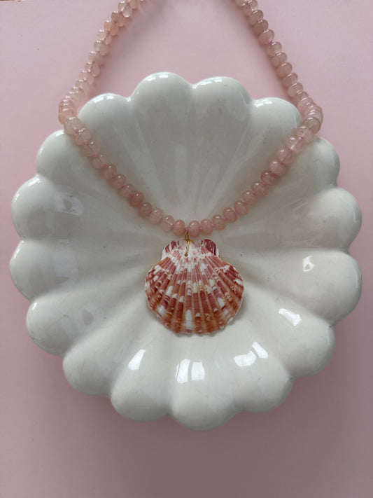 Light Pink Quartz Seashell Necklace