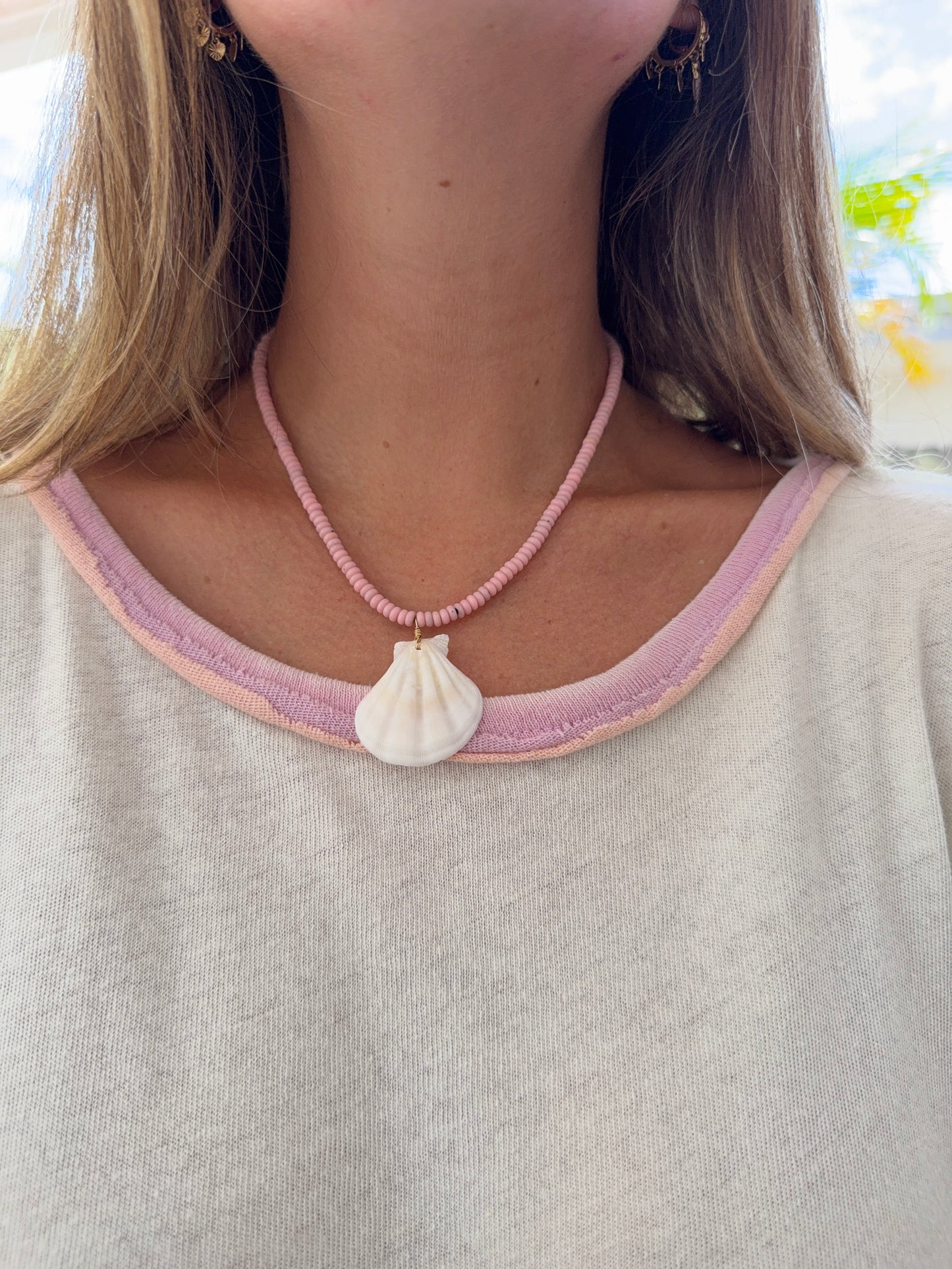 Pink Beaded Shell Necklace