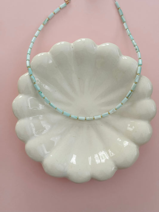 Light Blue Pearly Cylinder Necklace