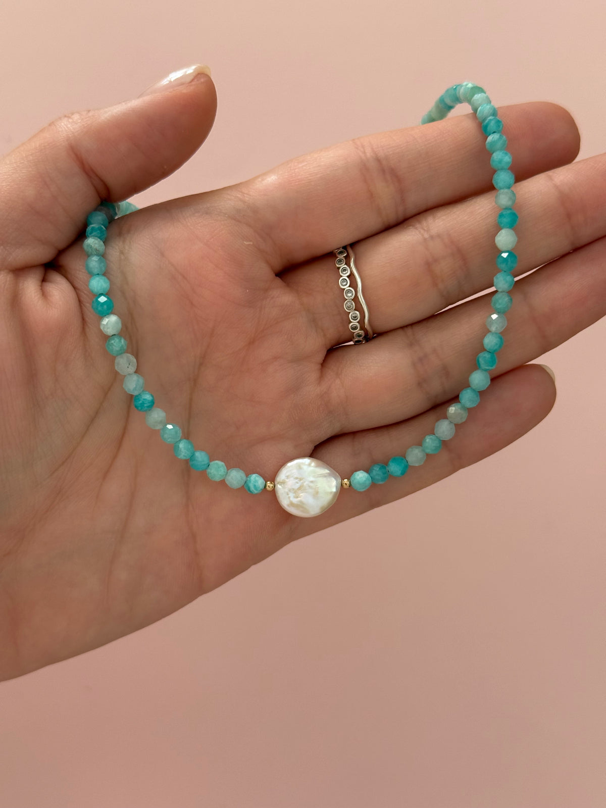 Amazonite Coin Pearl Necklace
