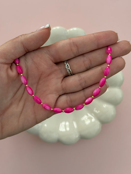 Magenta Mother of Pearl Rice Necklace