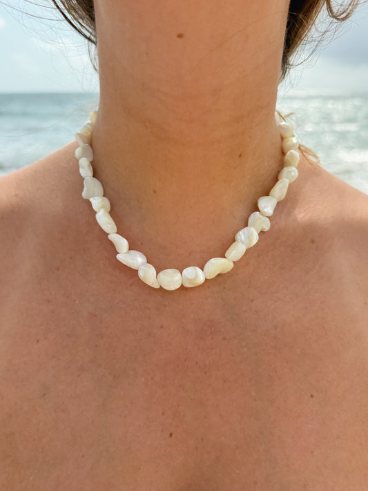 Chunky White Mother of Pearl Necklace