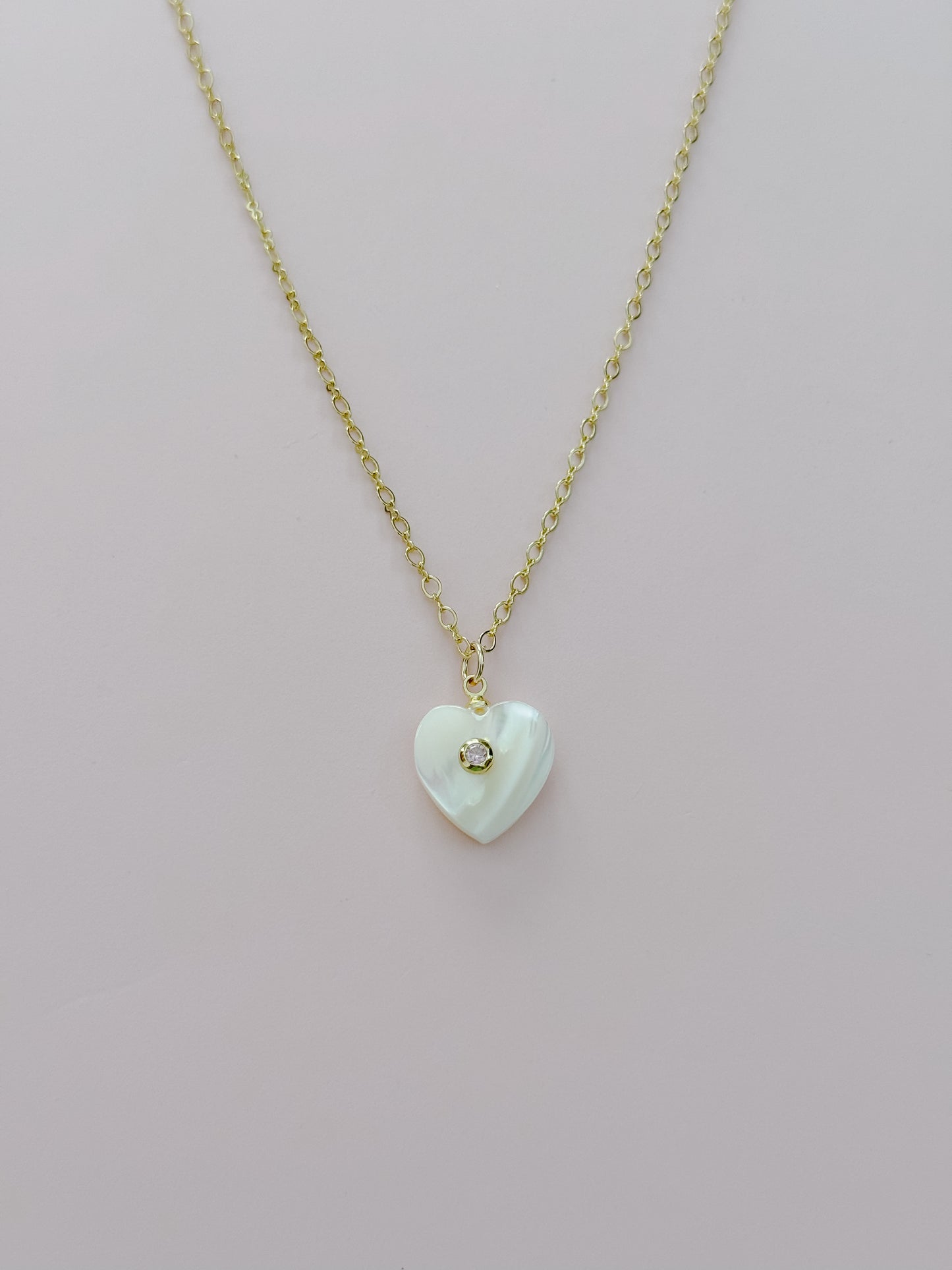 Pearly Rhinestone Heart Necklace