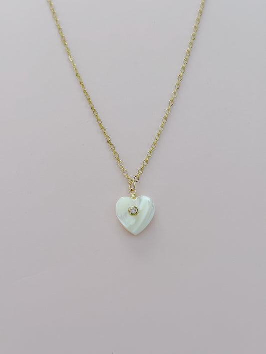Pearly Rhinestone Heart Necklace