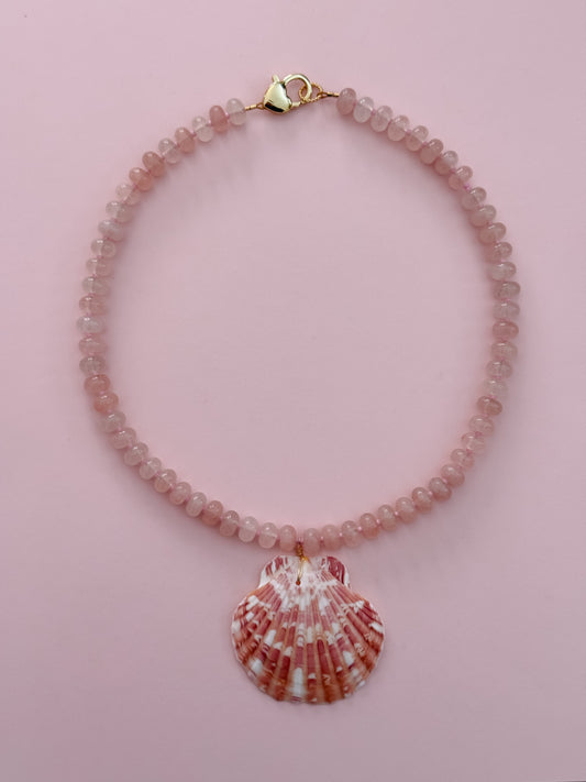 Light Pink Quartz Seashell Necklace