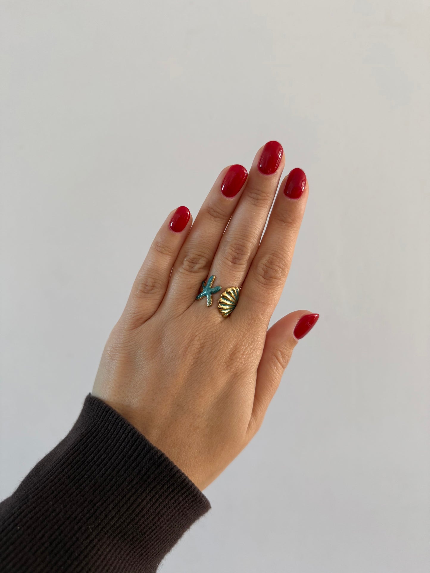 Aqua Seashell & Starfish Ring