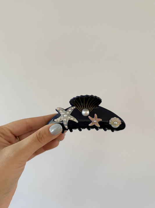 Dark Blue Shell & Starfish Clip