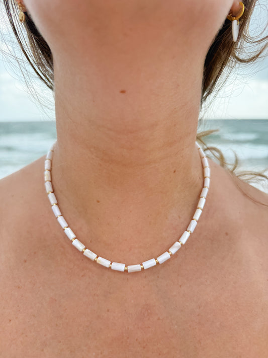 Mother of Pearl Cylinder with Gold Necklace