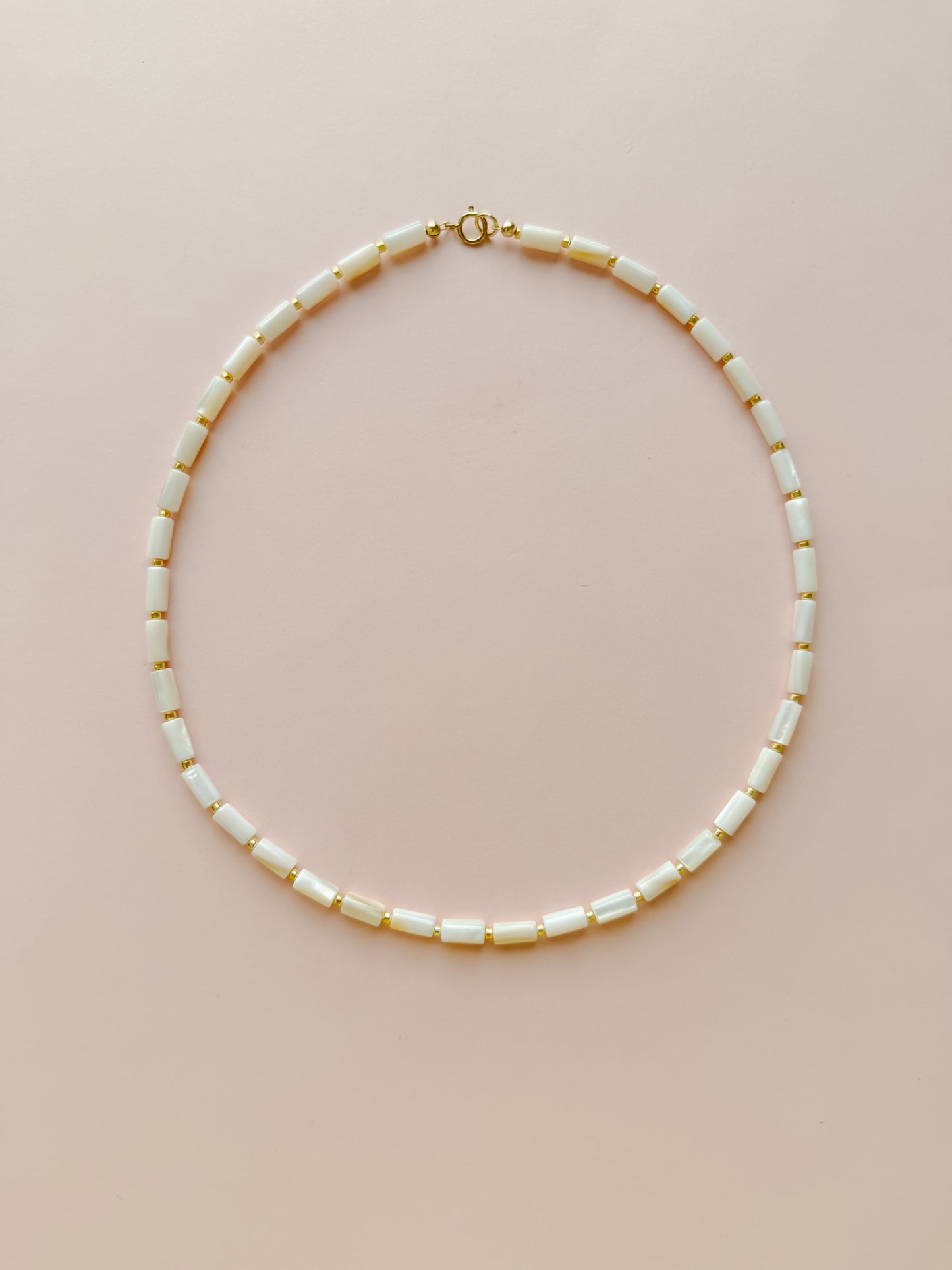 Mother of Pearl Cylinder with Gold Necklace