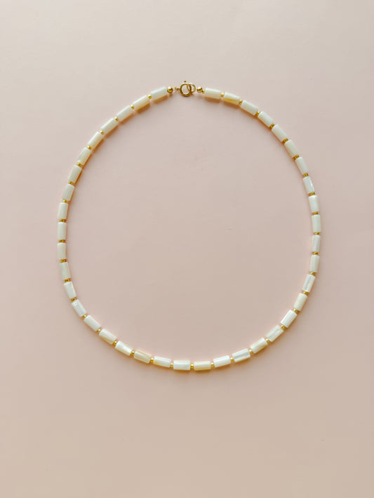 Mother of Pearl Cylinder with Gold Necklace