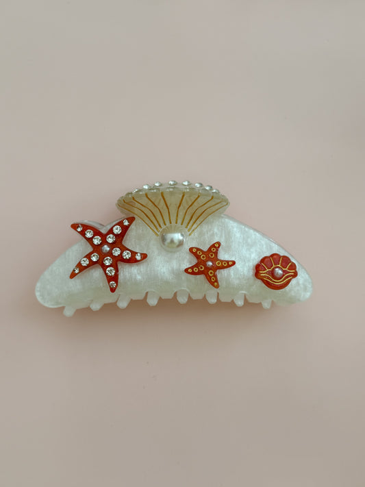 Red Seashell & Starfish Hair Clip