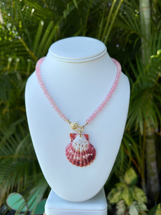 Pink Beaded Seashell Necklace