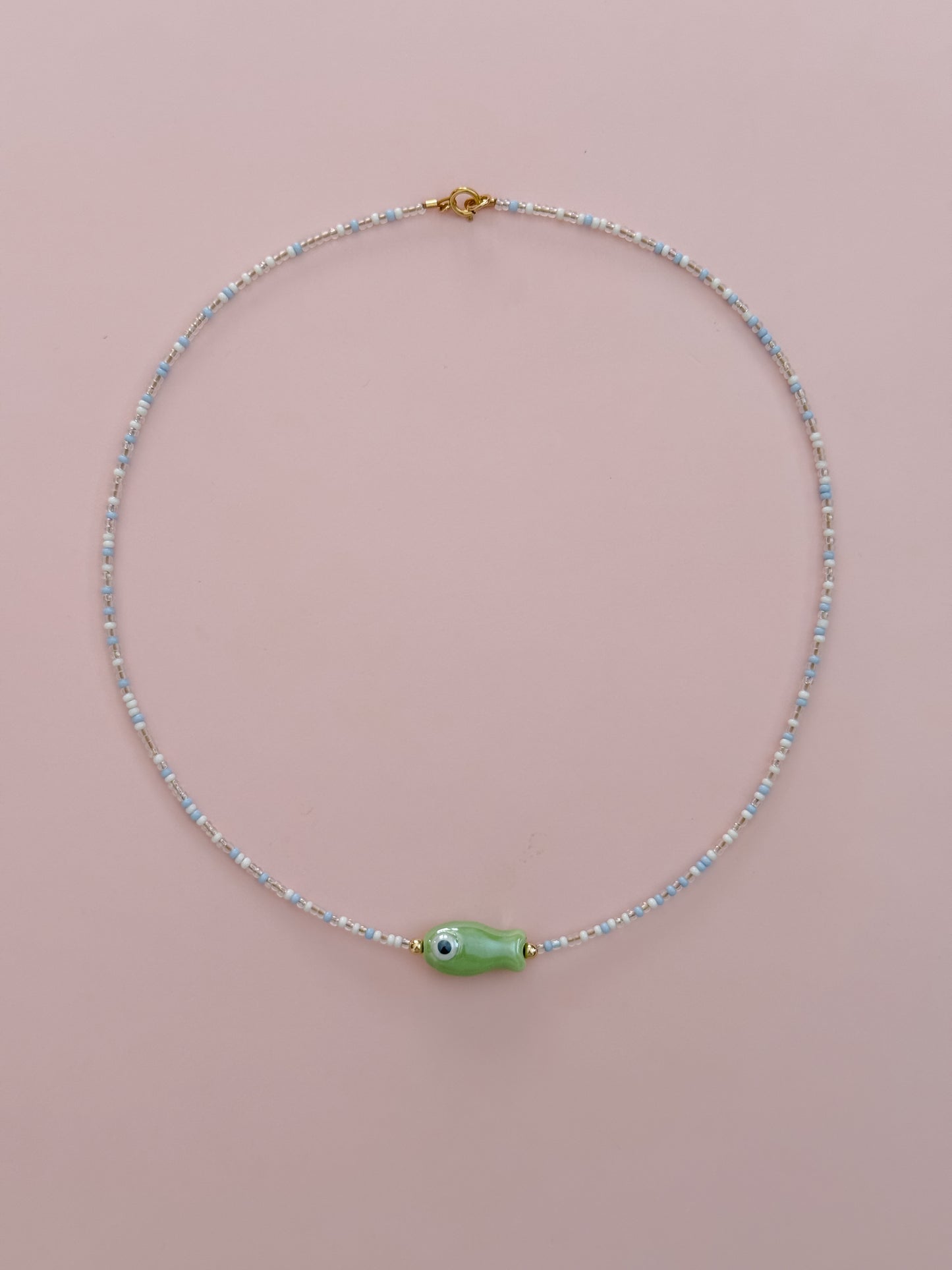 Light Green & Periwinkle Fish Necklace