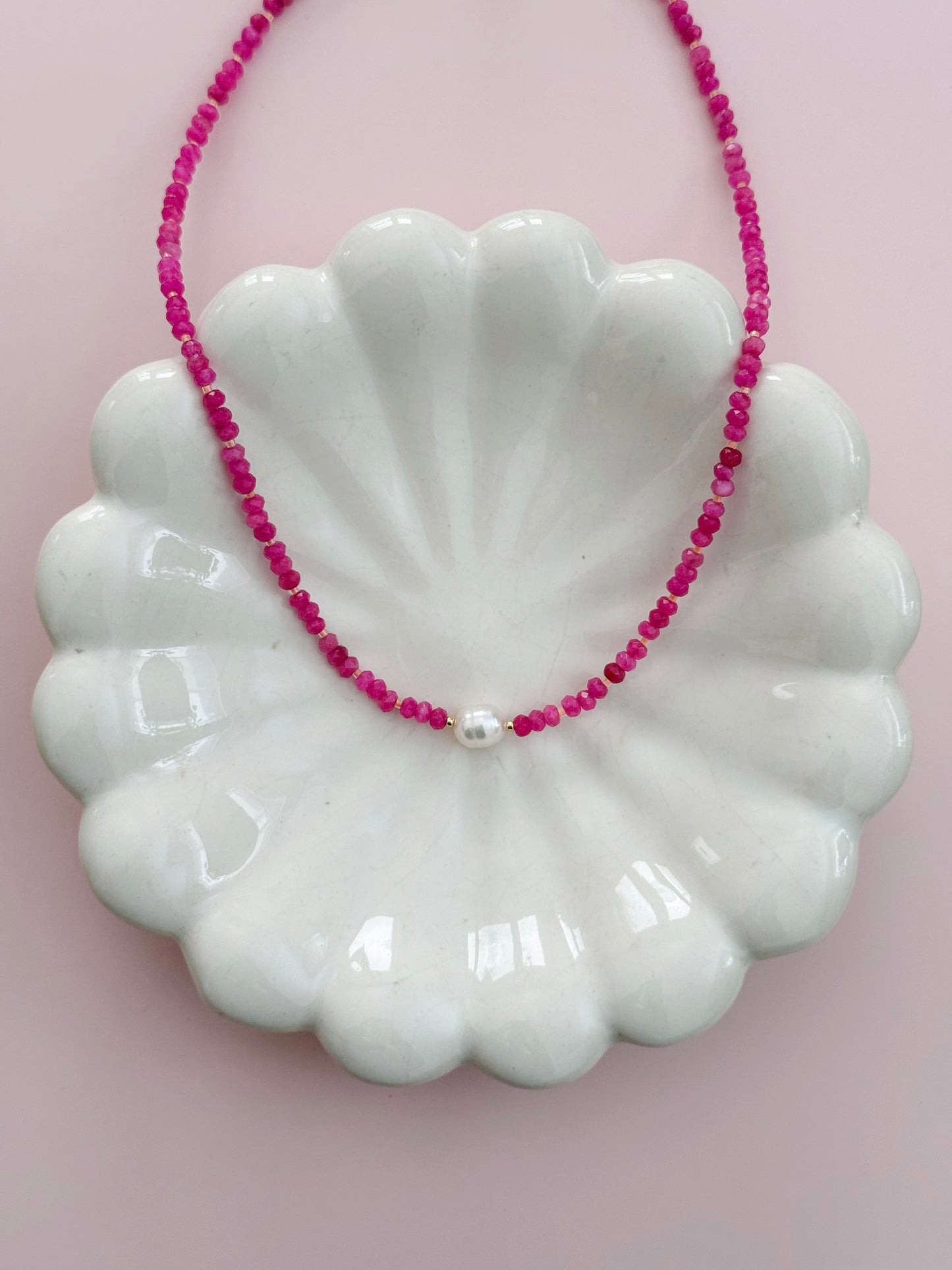 Magenta & Orange Pearl Beaded Necklace