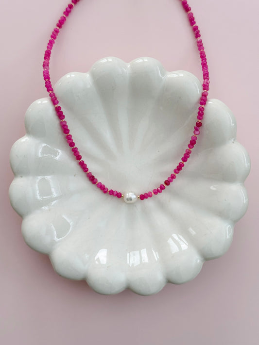 Magenta & Orange Pearl Beaded Necklace