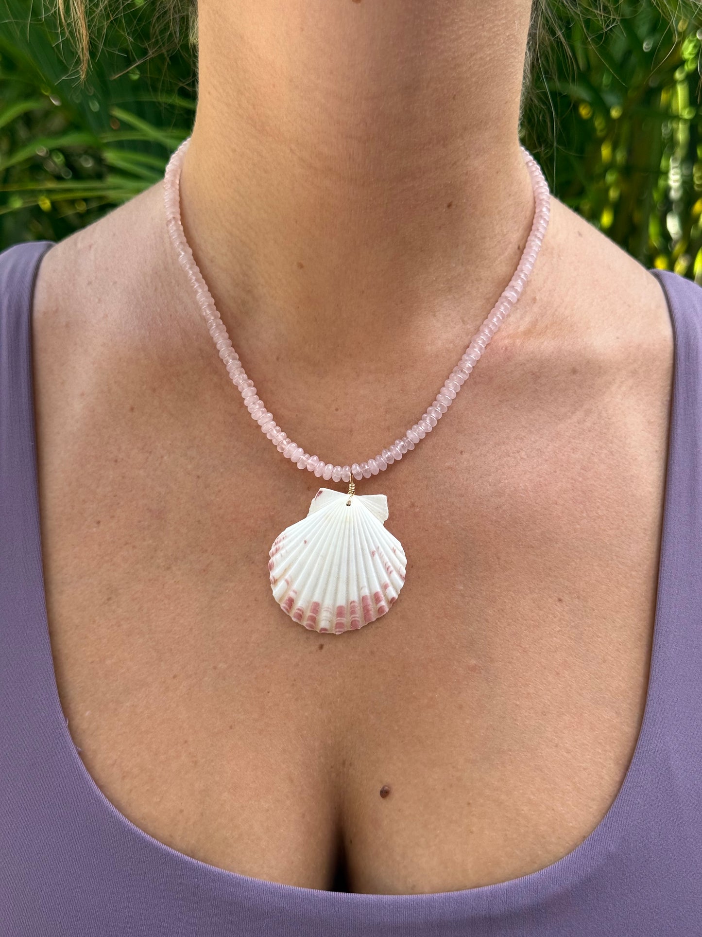 Rose Quartz Beaded Scallop Shell Necklace
