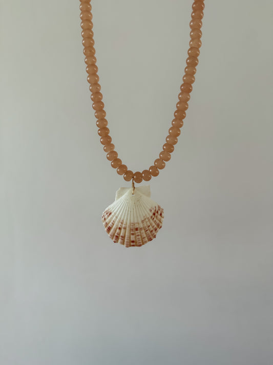 Sunstone Beaded Scallop Shell Necklace