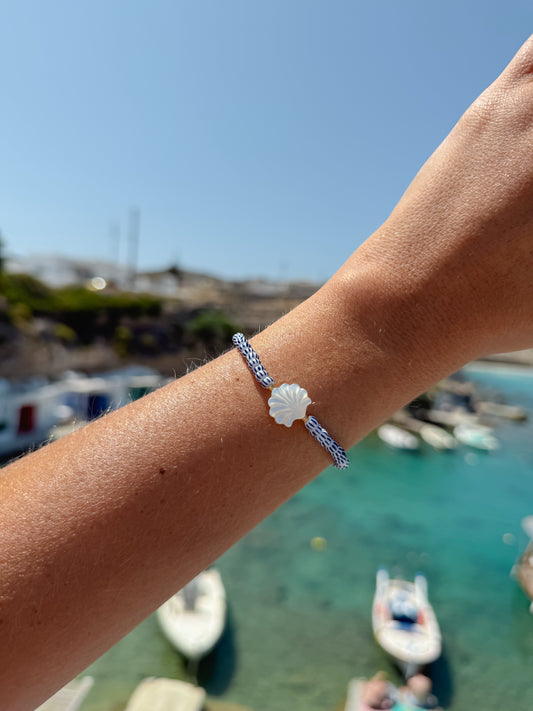 Blue & White Stripe Shell Bracelet