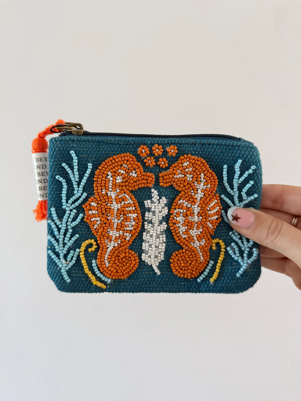 Teal & Orange Seahorse Coin Pouch