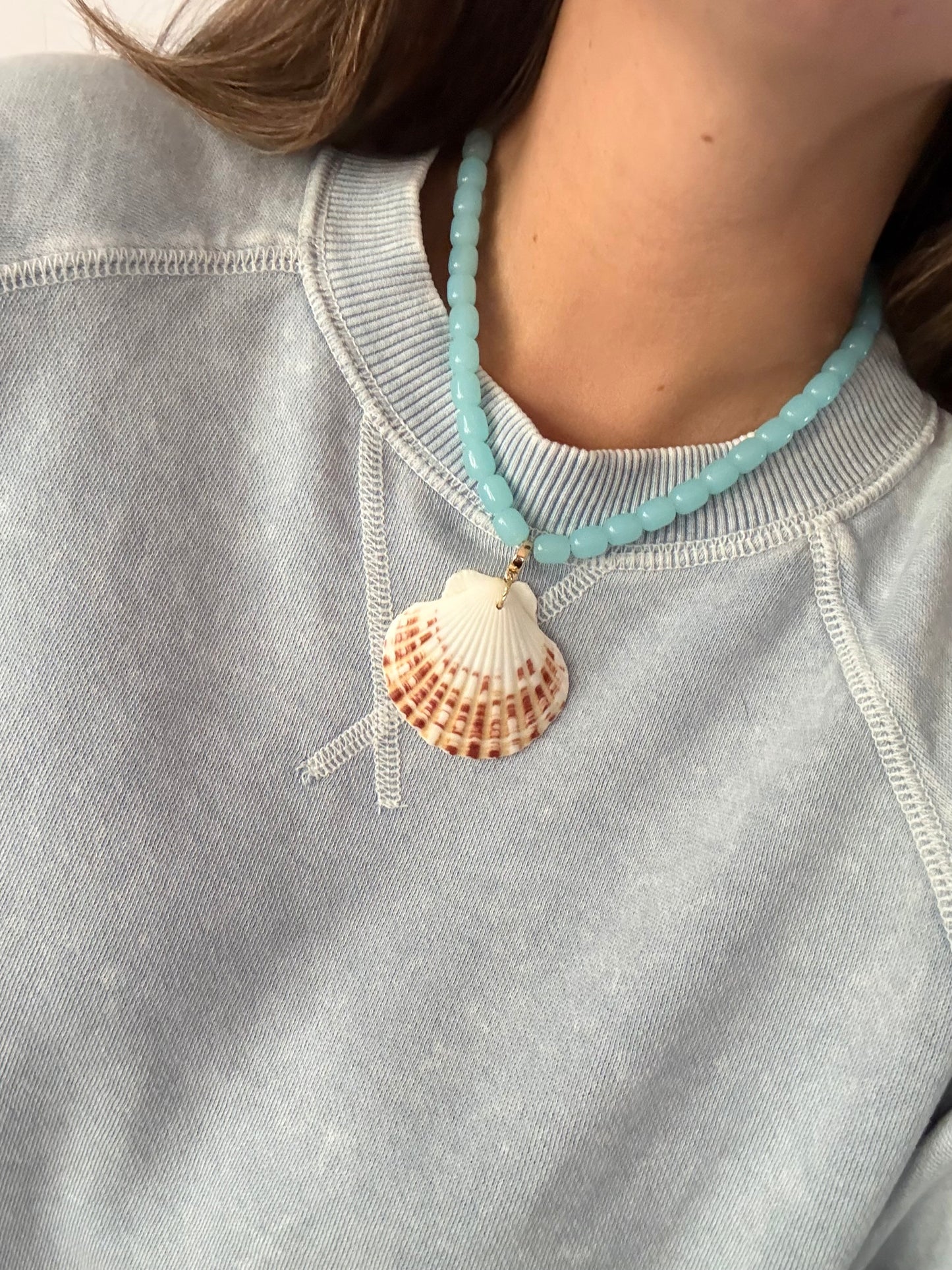 Blue Beaded Seashell Necklace