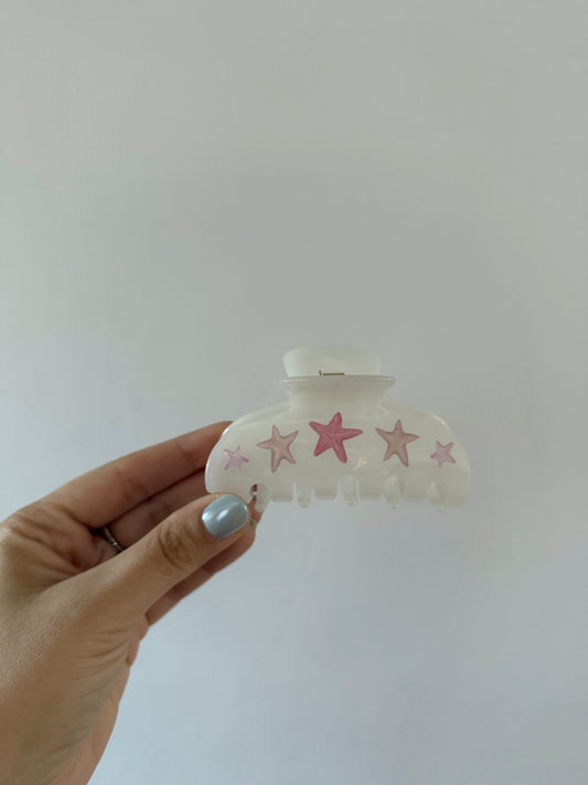 White & Pink Starfish Hair Clip