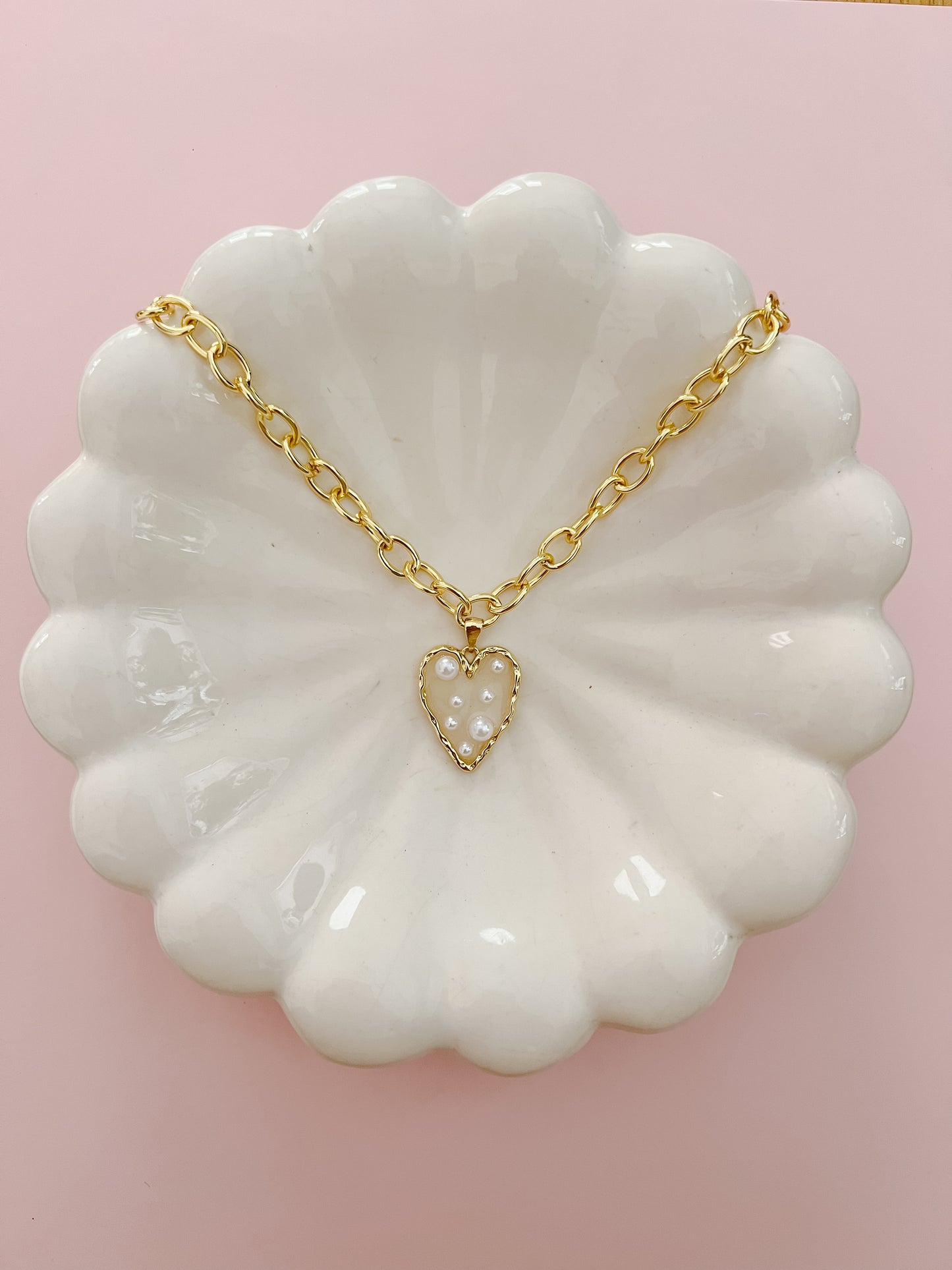 Chunky Pearl Heart Necklace