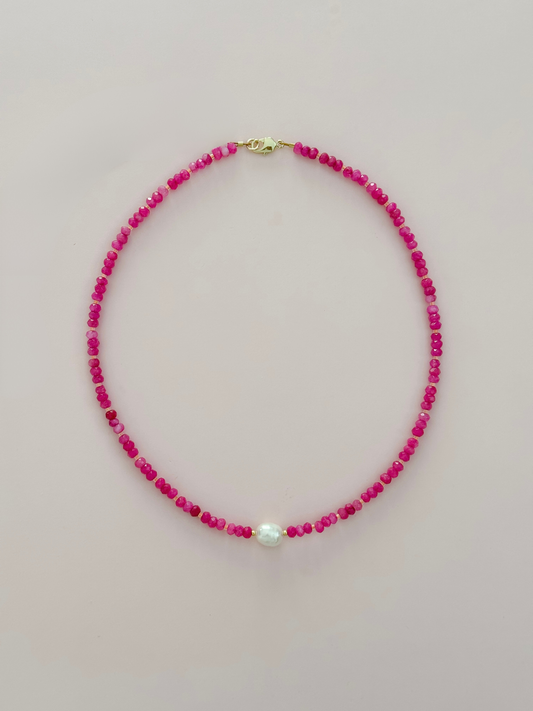 Magenta & Orange Pearl Beaded Necklace