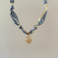 Light Blue & White Heart Scarf Necklace