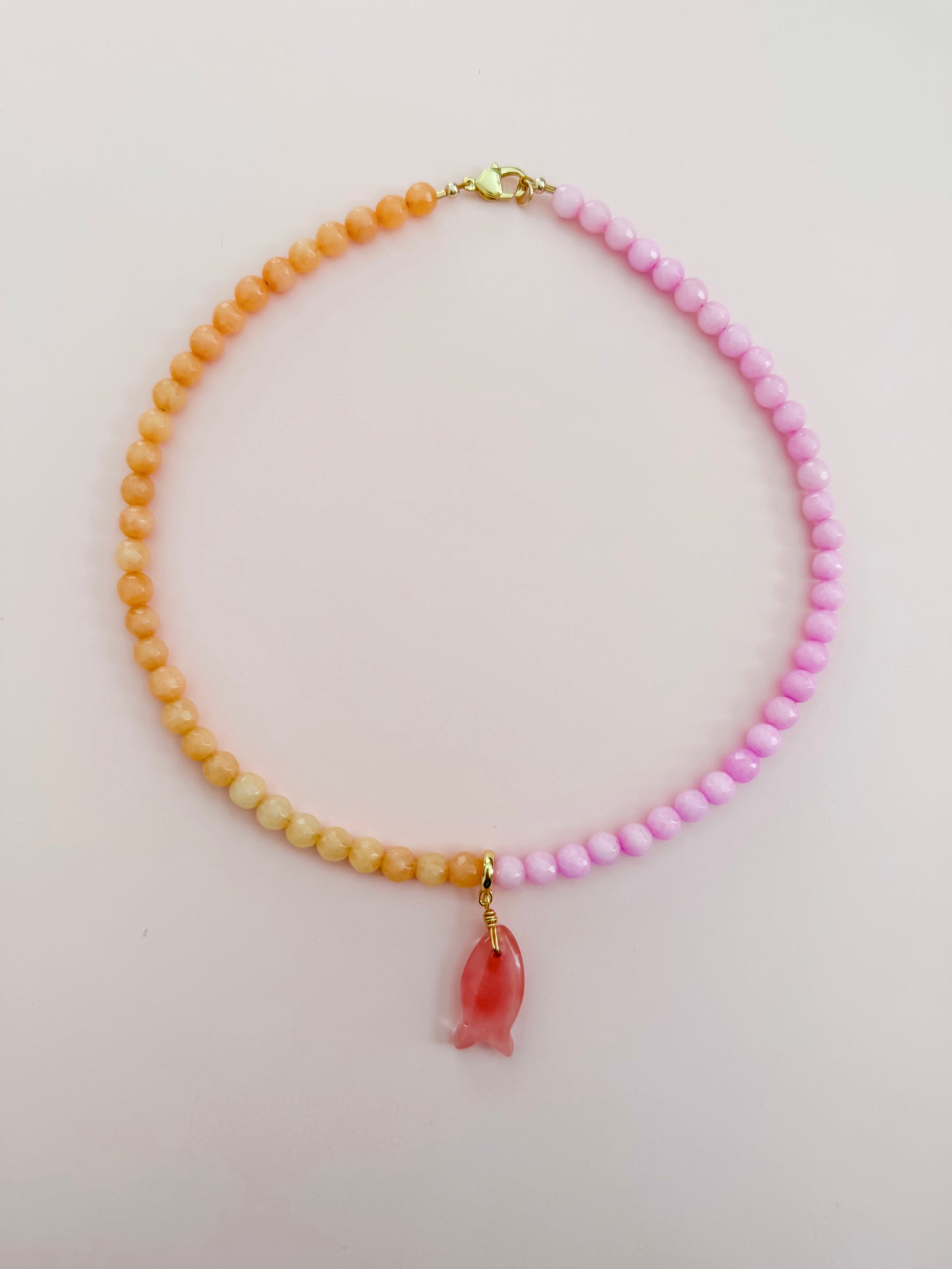 Pink & Orange Beaded Fish Necklace
