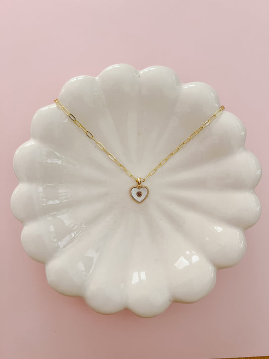 Mother of Pearl Heart with Pink Cz Necklace