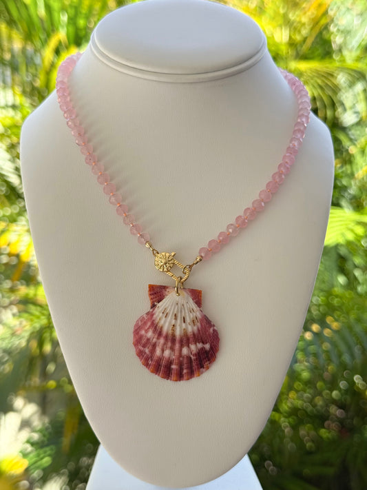 Pink Beaded Seashell Necklace