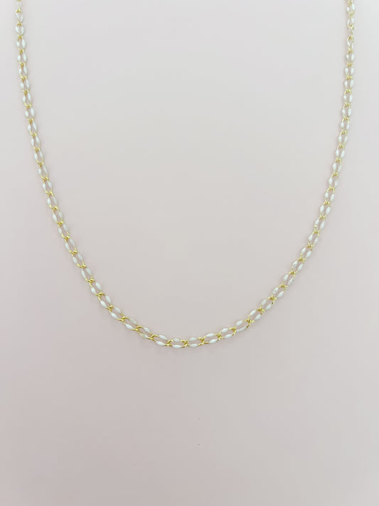 White Enamel Link Layering Necklace