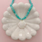 White Scallop Shell and Aqua Beaded Necklace