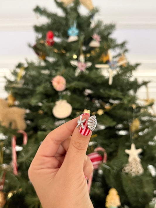 Silver Seashell & Starfish Ring