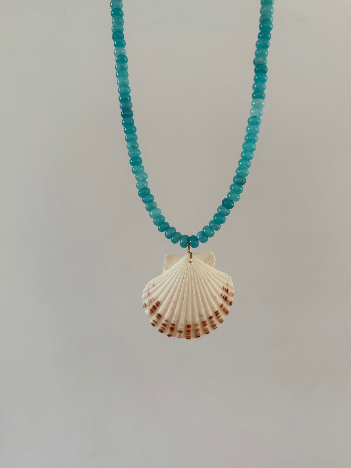 Blue Beaded Scallop Shell Necklace