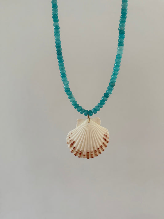 Blue Beaded Scallop Shell Necklace