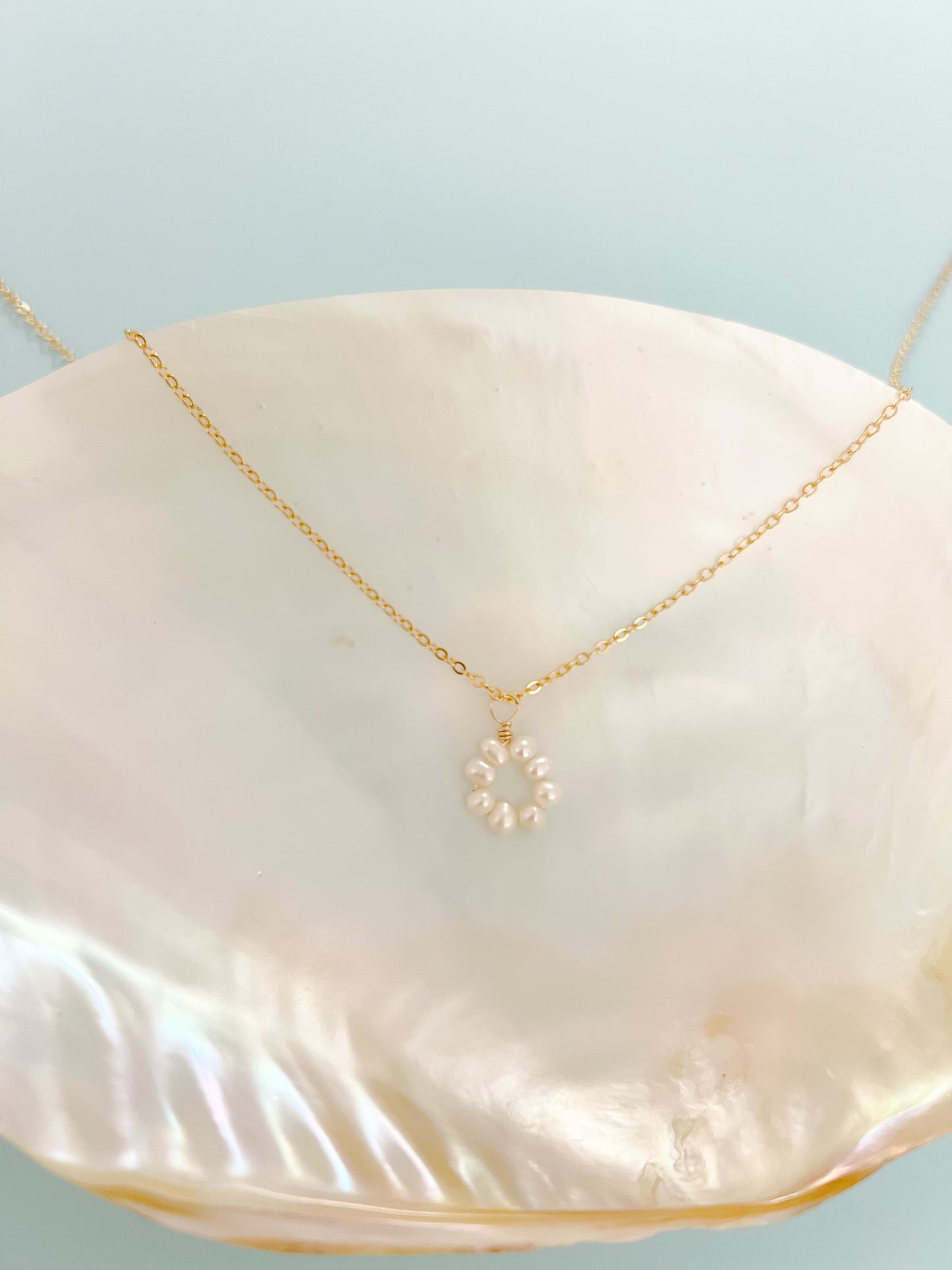 Gold Filled Pearl Flower Necklace