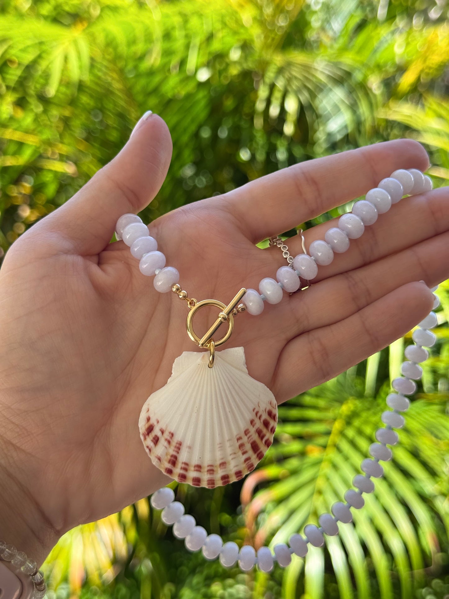 Pale Blue Beaded Seashell Necklace